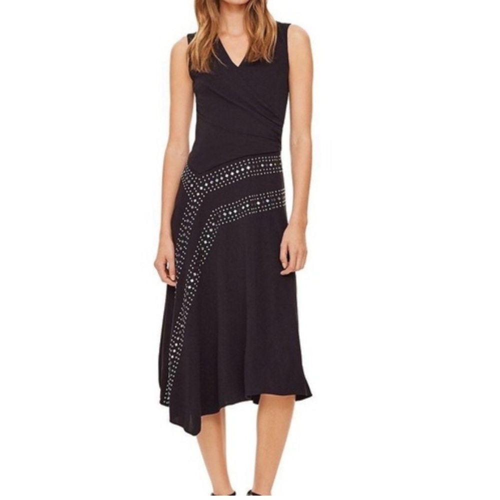 Tory Burch Asymmetrical Black Mirror Embellished Dress Studded Sleeveless Small